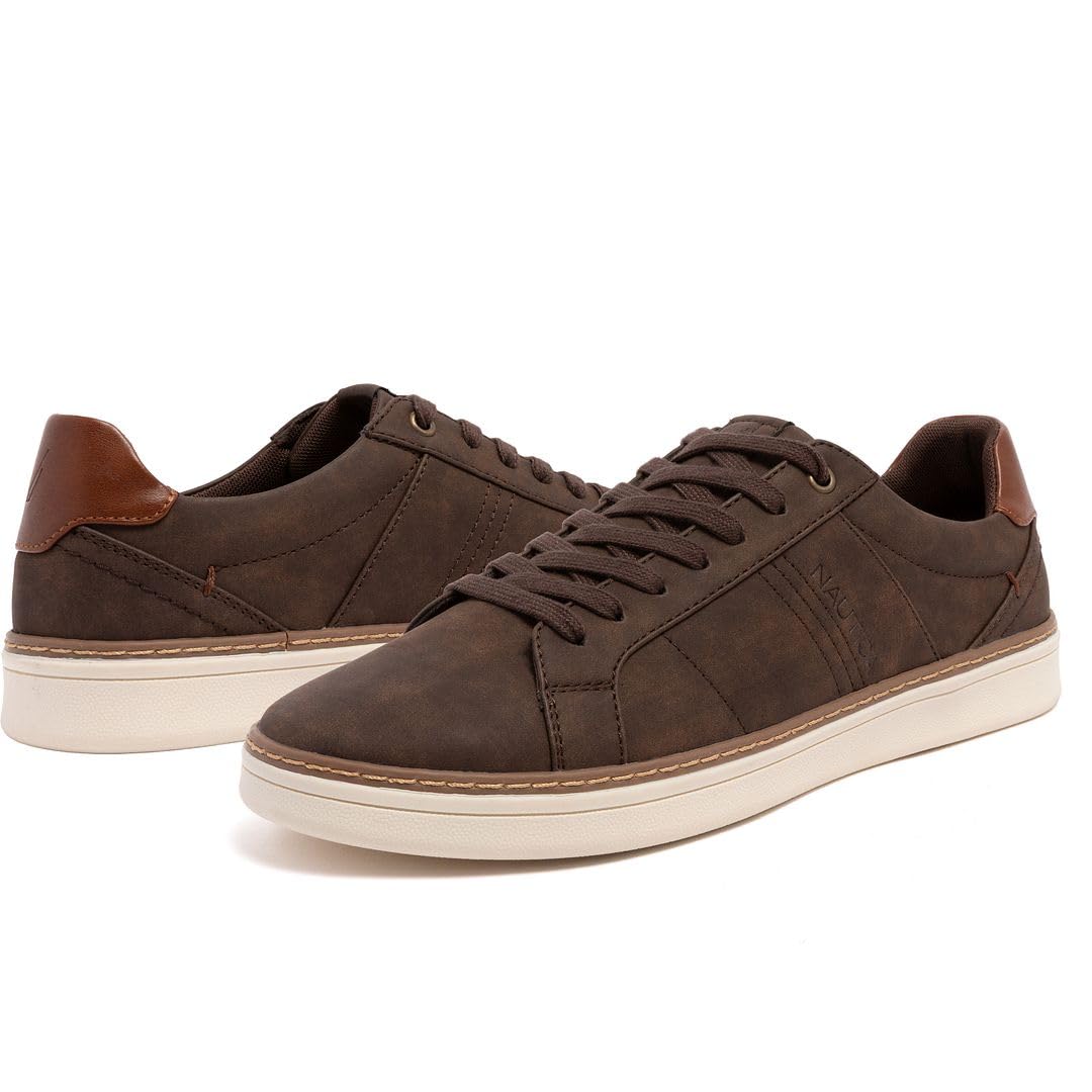 Nautica Men's Casual Lace-Up Shoe Classic Walking Tennis Court Fashion Sneakers - Kantor Dark Brown Size