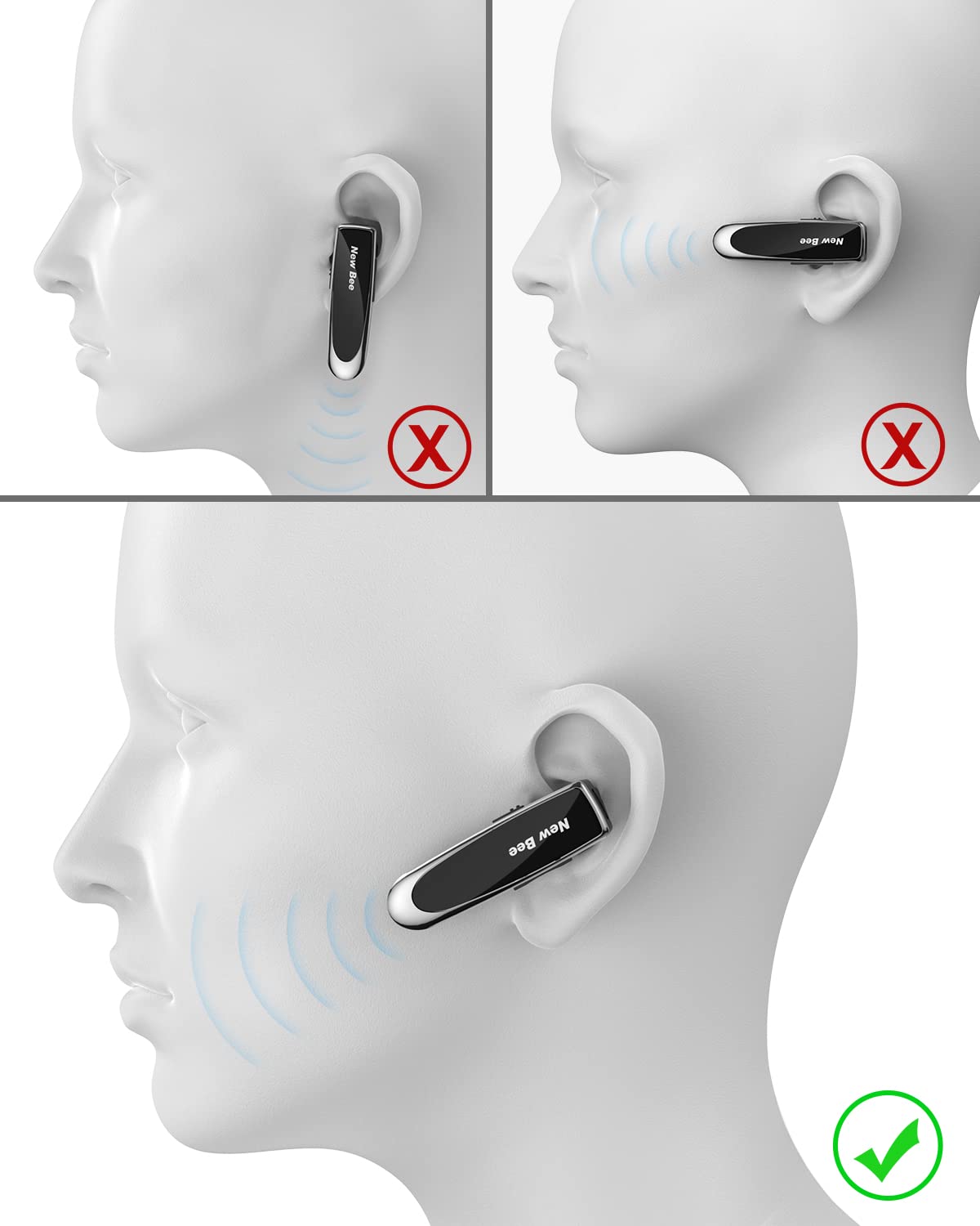 New Bee Auricular Inalámbrico Bluetooth V5.0 (Negro)