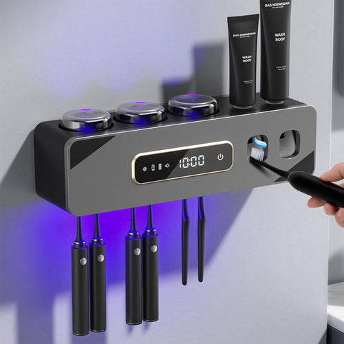 Dispensador de Pasta de Dientes Automático y Soporte de Cepillos (Gris)