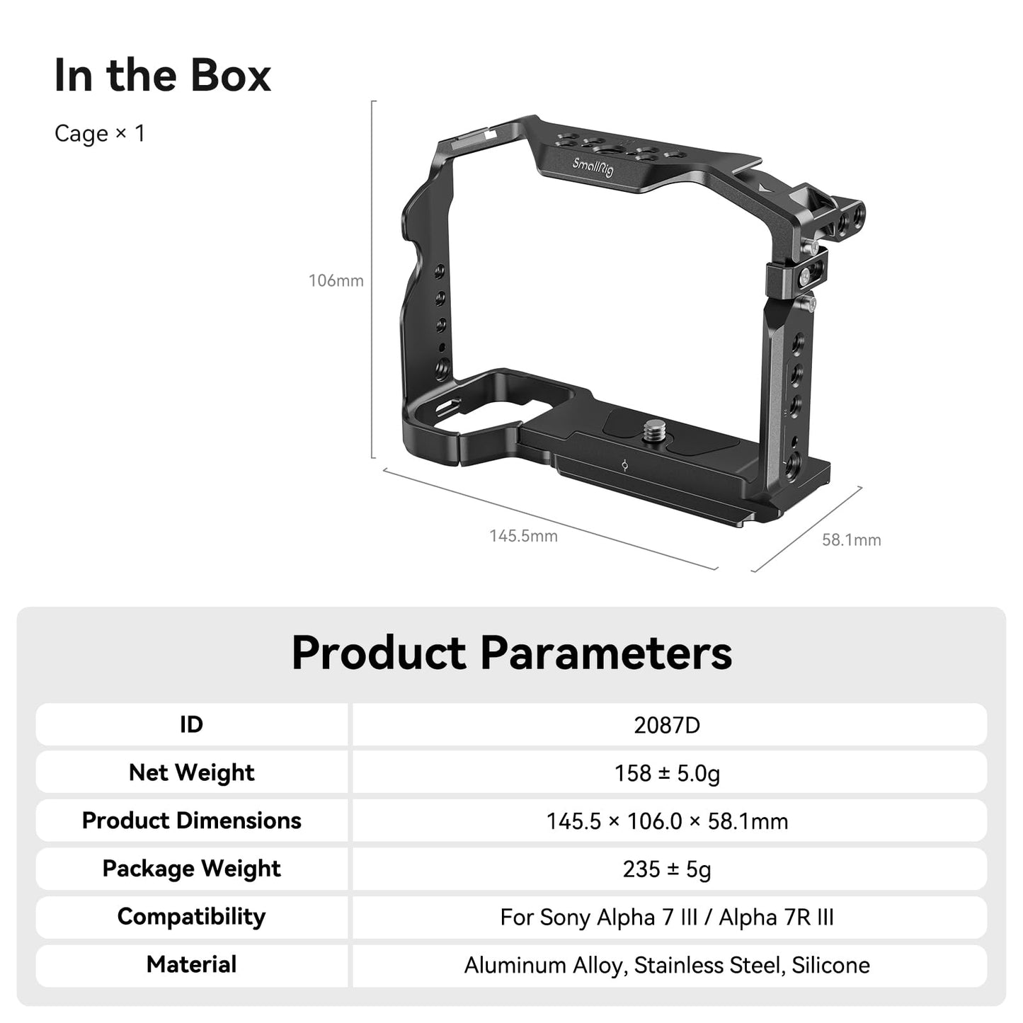SmallRig Jaula para Cámara Sony A7RIII / A7III / A7M3 (Negro / 2087)