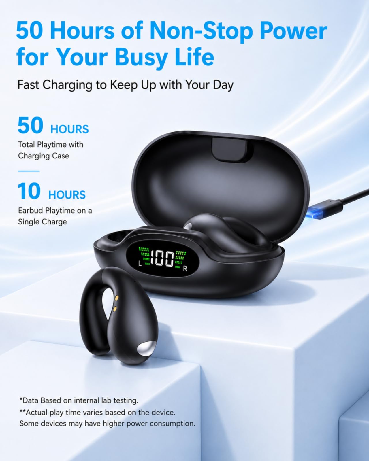 Boytond Ultra Open Ear Earbuds - Comfortable Clip-On Bone Conduction Earbuds, Over-The-Ear Open Headphones with Waterproof Build for Running, Gym Workouts, and Outdoor Sports, Onyx Black