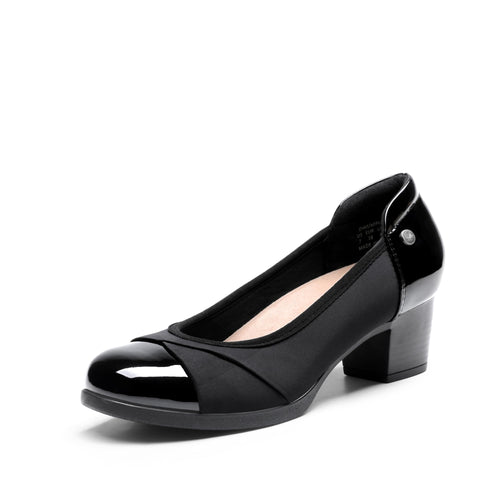 DREAM PAIRS Women's Pumps Low Chunky Block Closed Toe Shoes Work Comfortable Heels Round Toe Dress, Black, DWUMPU2507