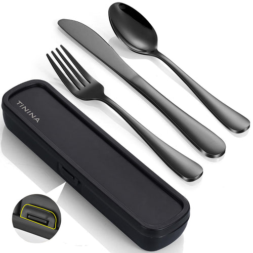 Juego de Utensilios de Viaje Portátiles de Acero Inoxidable (4 Piezas / Negro)
