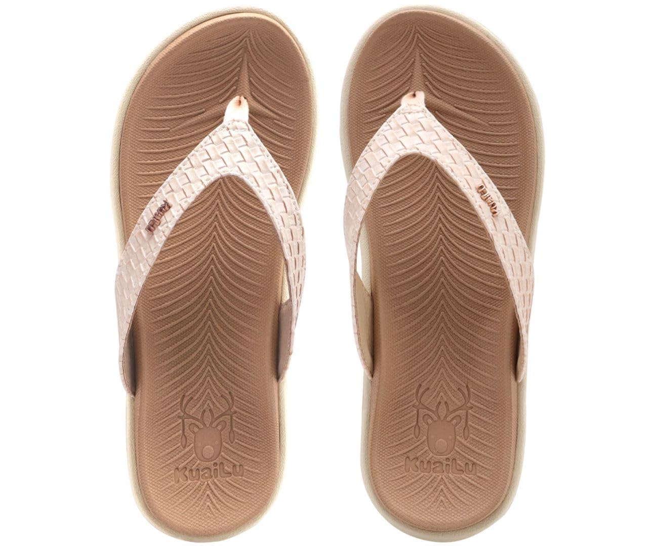 KuaiLu Flip Flops For Women Arch Support Ladies Yoga Mat Walking Cushion Sandals Slip On Indoor Outdoor Slippers Shoes Summer Outfits Beach Vacation Essentials Orthotic Sport Slides, Beige White 7