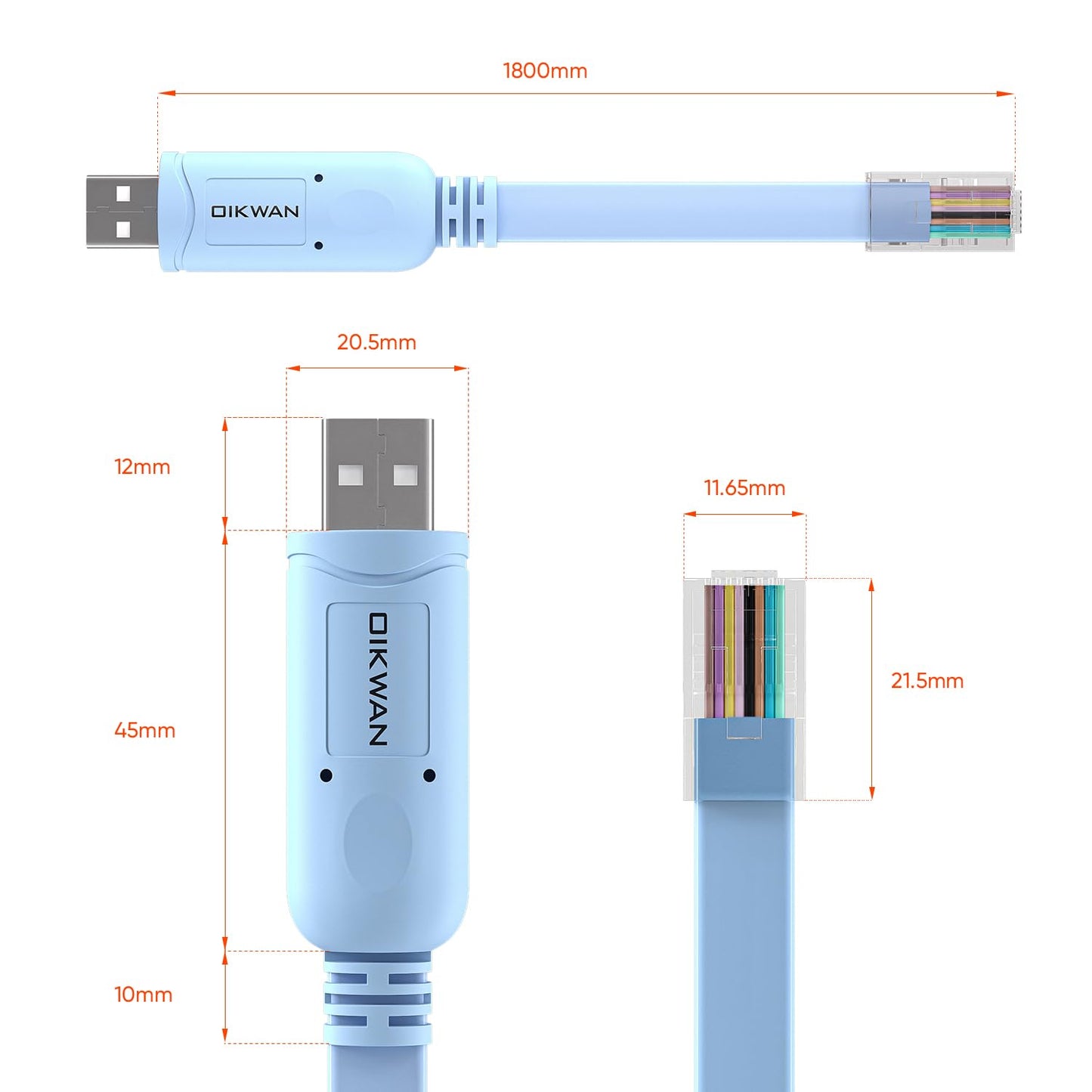 OIKWAN Cable de Consola USB a RJ45 (Azul / 1.8m)