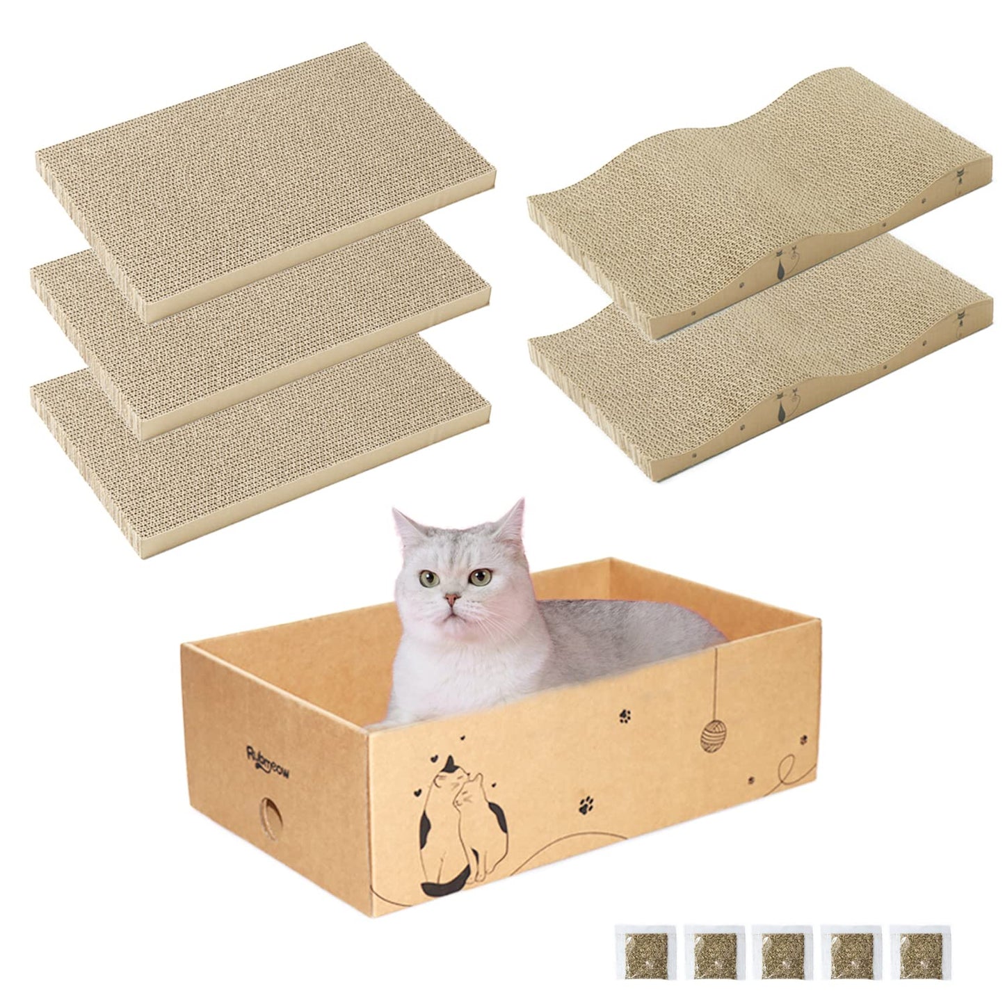 RUBMEOW Rascador de Cartón para Gatos (Caja de 5 piezas)