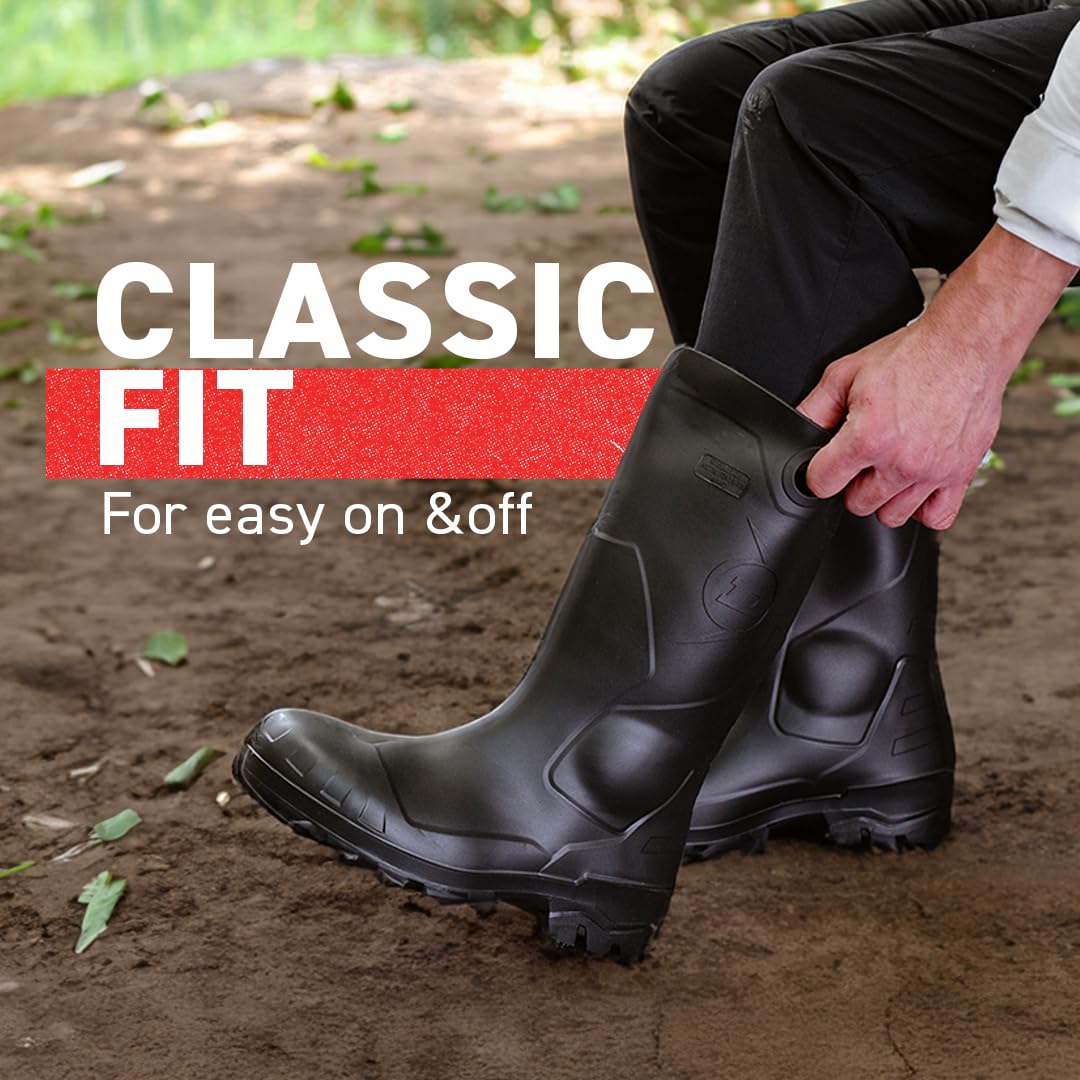 DUNLOP Chesapeake Rubber Boots Plain Toe for Men & Women – PVC - Waterproof - Lightweight Garden, Fishing & Rain Boots with Wide Calf – Black –