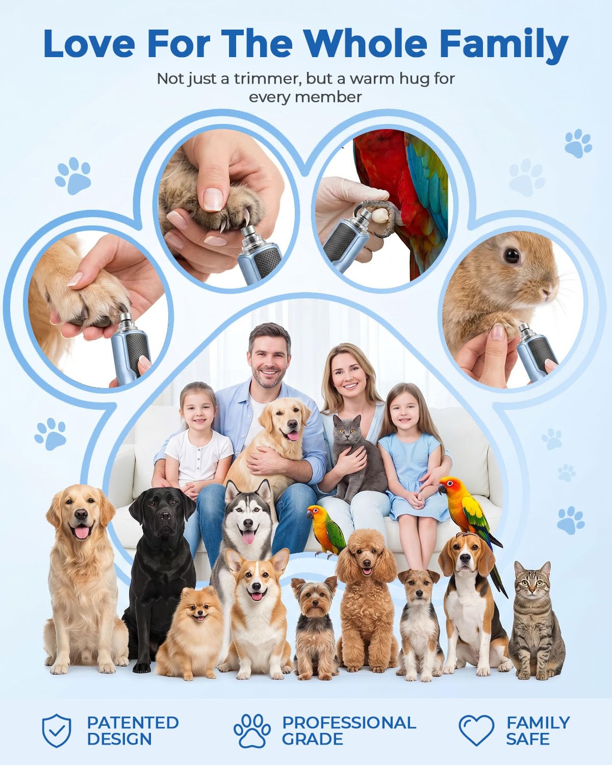 Pulidor de Uñas de 7 Velocidades para Perros y Gatos (Azul)