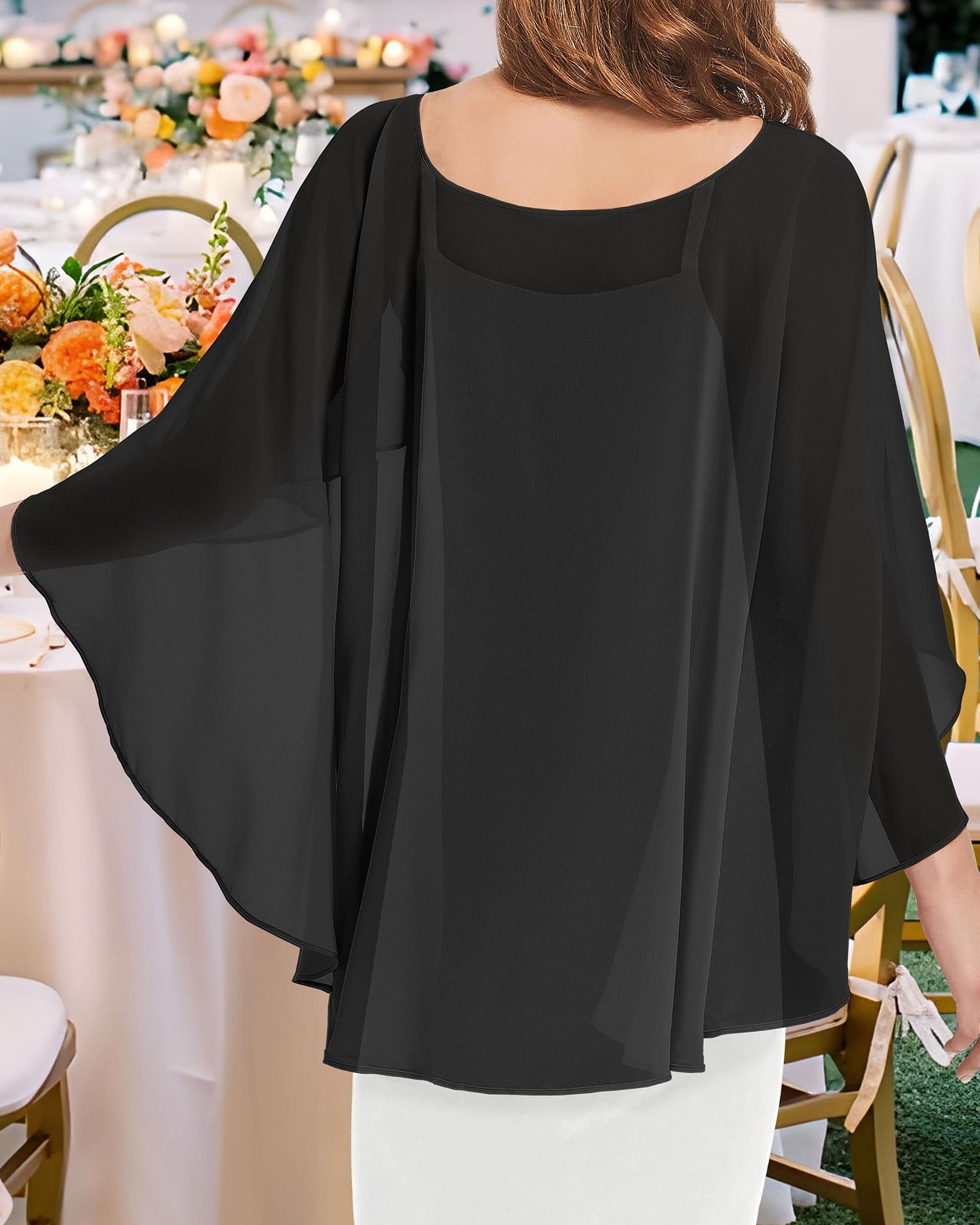 Capas y Mantones de Gasa para Vestido de Noche para Mujer (Negro)