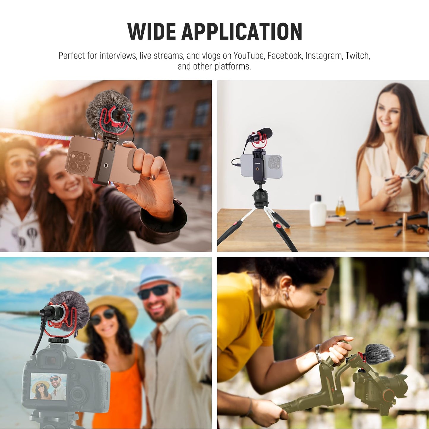 NEEWER Plug & Play Vlog Microphone for Camera, 20-20KHz Mini Supercardioid Mic Compatible with Sony Canon Nikon iPhone Samsung Android Tablet Mac with 3.5mm TRS USB C OTG Shock Mount Windscreen, VM10