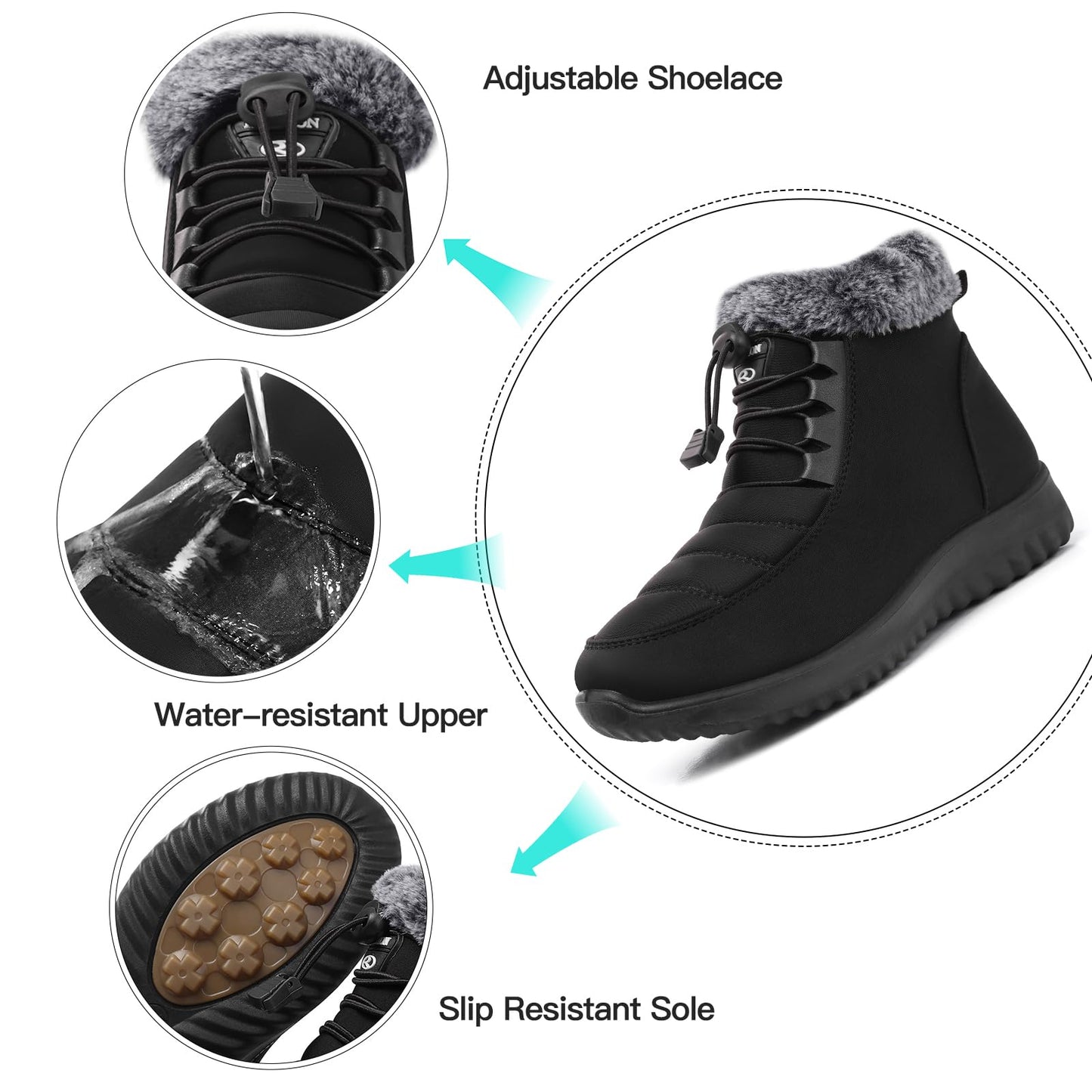 SHIBEVER Winter Boots for Women Snow: Black Fur Lined Warm Ankle Boots - Cold Weather Water Resistant Outdoor Zipper Snow Shoes