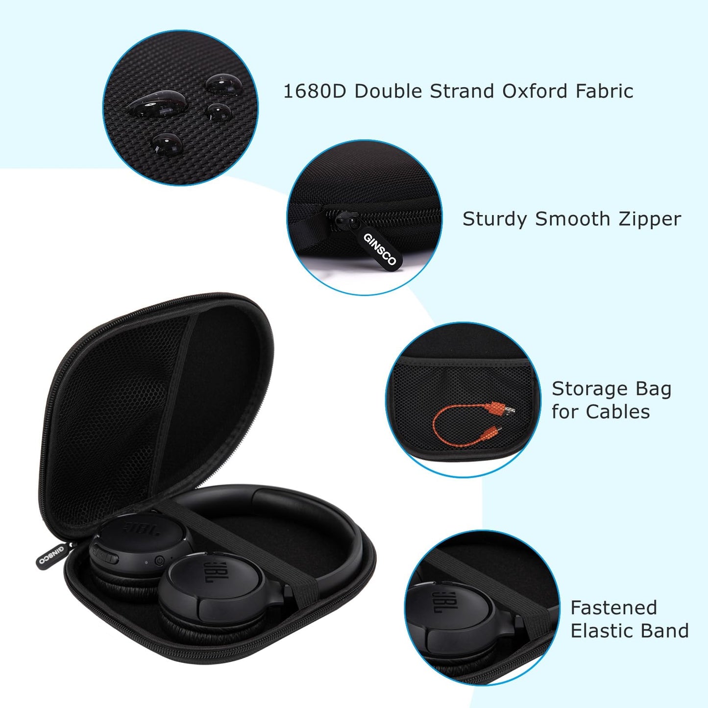 Ginsco Estuche de Viaje para Audífonos JBL y Sony (Negro)