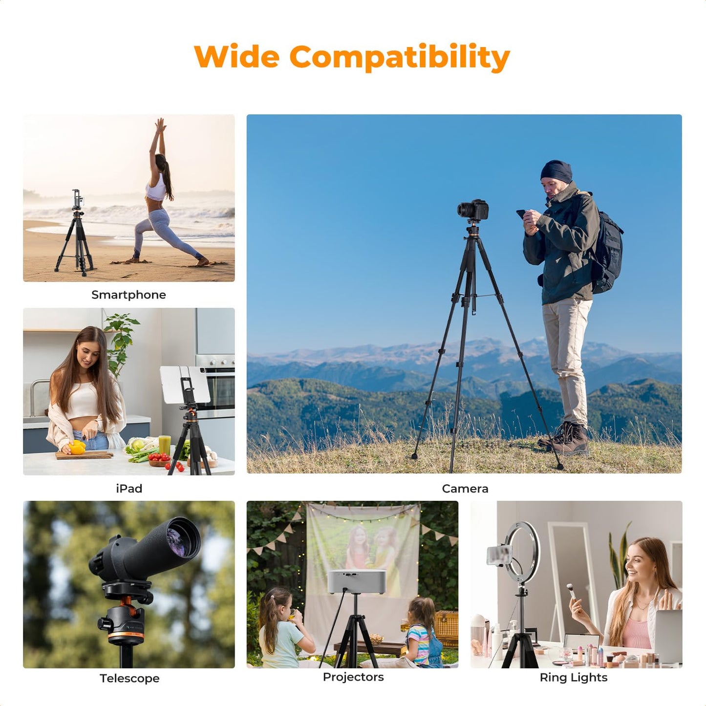 K&F CONCEPT 75 inch/190cm Camera Tripod,Lightweight Travel Outdoor DSLR Tripods with 360 Degree Ball Head Load Capacity 8kg/17.6lbs,Cellphone Clip and Remote Control for Smartphone S255A3+BH-36