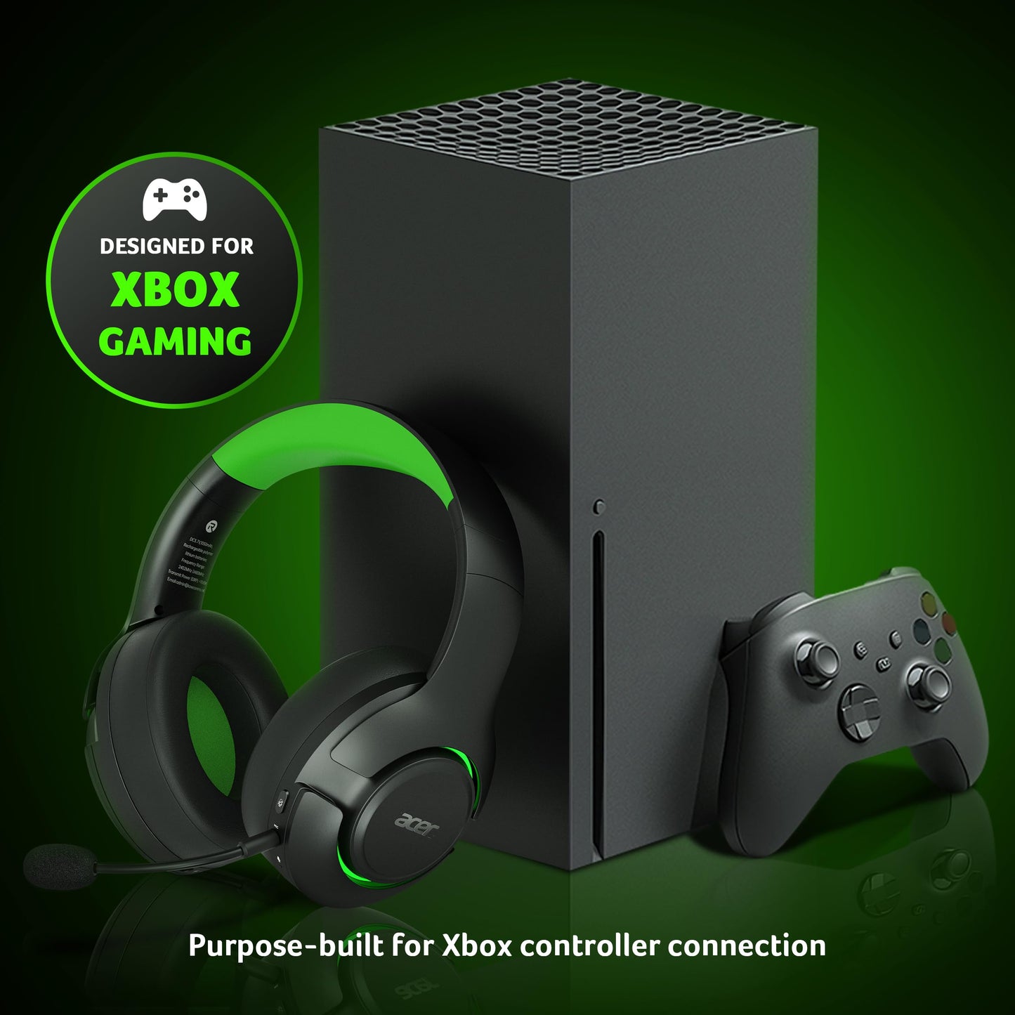 acer Wireless Gaming Headset for Xbox Series X|S & Xbox One, Bluetooth 5.4 Headphones with Noise Canceling Mic, 3D Surround Sound, 40H Battery, Compatible with PC, PS5, Switch, Mac - Black Green