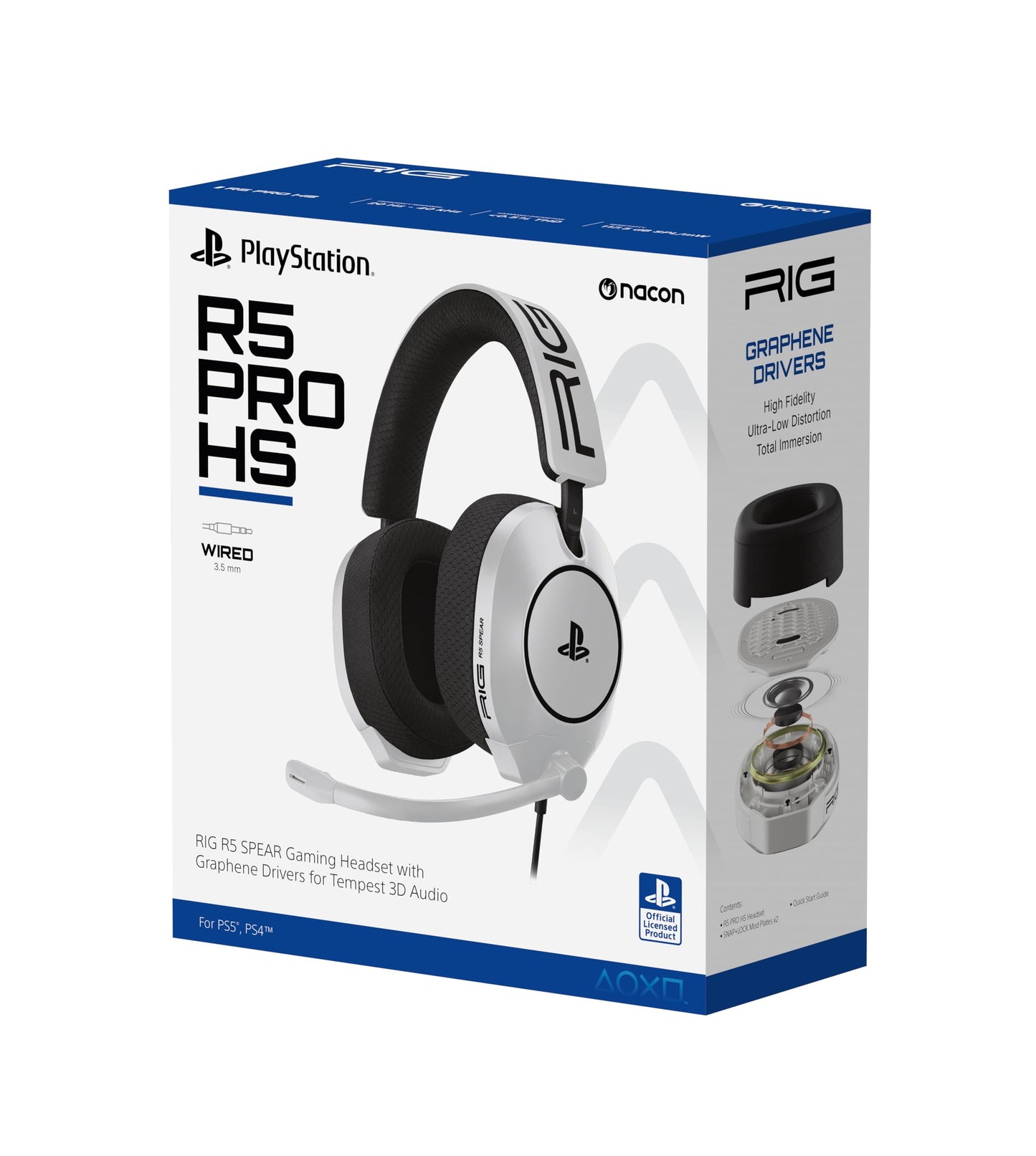 RIG R5 Spear PRO HS Wired Gaming Headset Officially Licensed for PlayStation, PS5, PS4, PC - 40mm Graphene Drivers, Tempest 3D Audio, Flip-to-Mute Mic, Memory Foam Cushions, 3.5mm -White