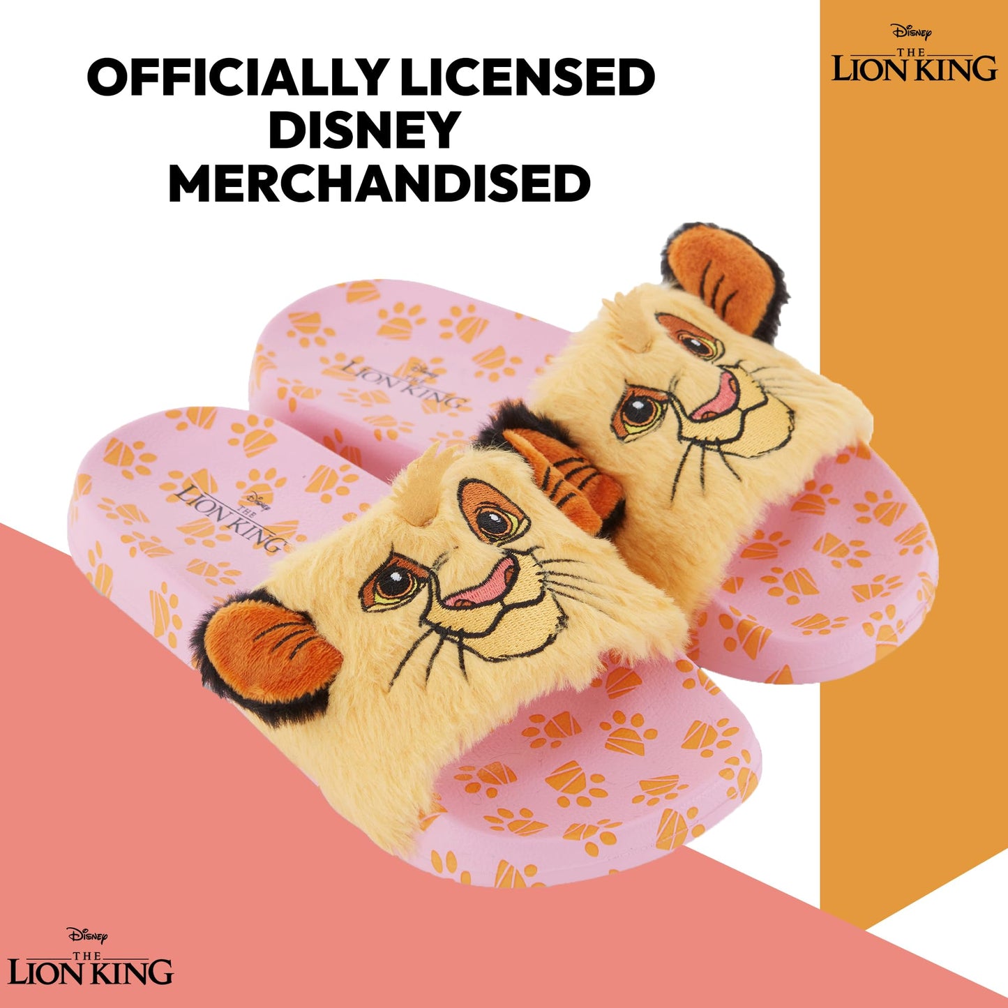 Disney Ladies Lion King Slides Sandals - Ladies Classic Simba Mufasa Timon and Pumba Slide Sandals Classic Lion King Slip On Slides (Pink Gold
