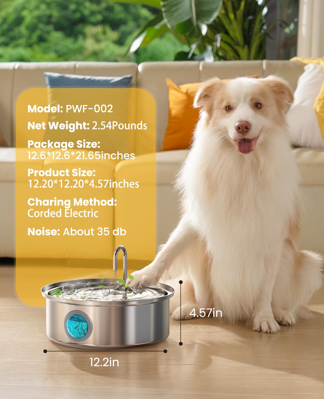 oneisall Fuente de Agua de Acero Inoxidable para Perros (7L / 230oz)