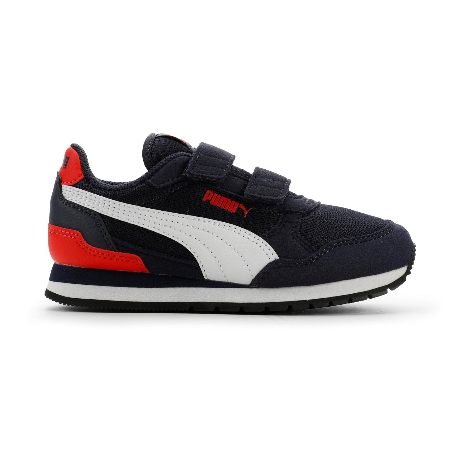 PUMA Unisex-Child ST Runner V4 Mesh Hook and Loop Shoes, Navy-White-Red AH24, Little Kid