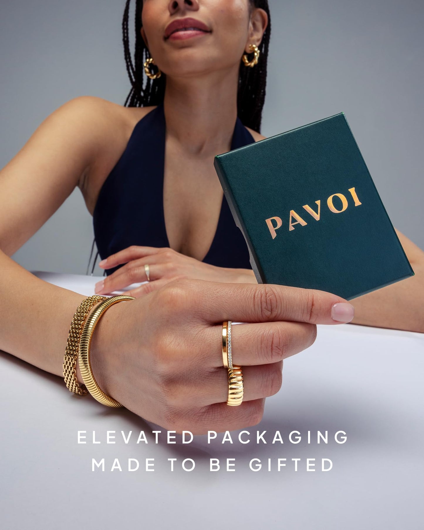 PAVOI Anillo Apilable de Plata 925 Bañado en Oro 14K (Talla 7)