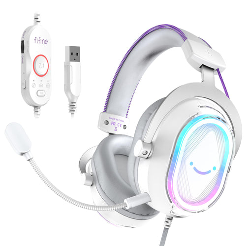 FIFINE Auriculares USB para Juegos AmpliGame H13WP (Blanco/Púrpura)