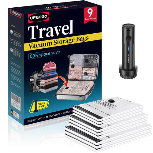 UPGOGO Bolsas de Vacío de Viaje para Equipaje con Bomba Eléctrica (Paquete Combo de 9)