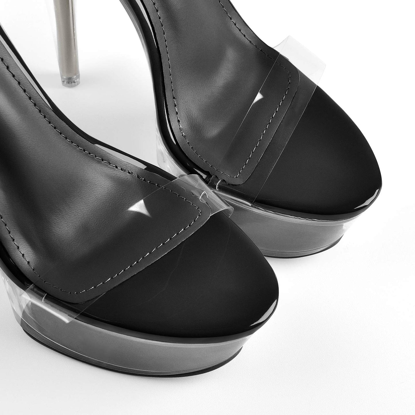 MissHeel Clear Platform Heels Dancer Sexy 6 inch Heels for Women Lace Up Platform Stiletto High Heels Black Clear Party Dancing