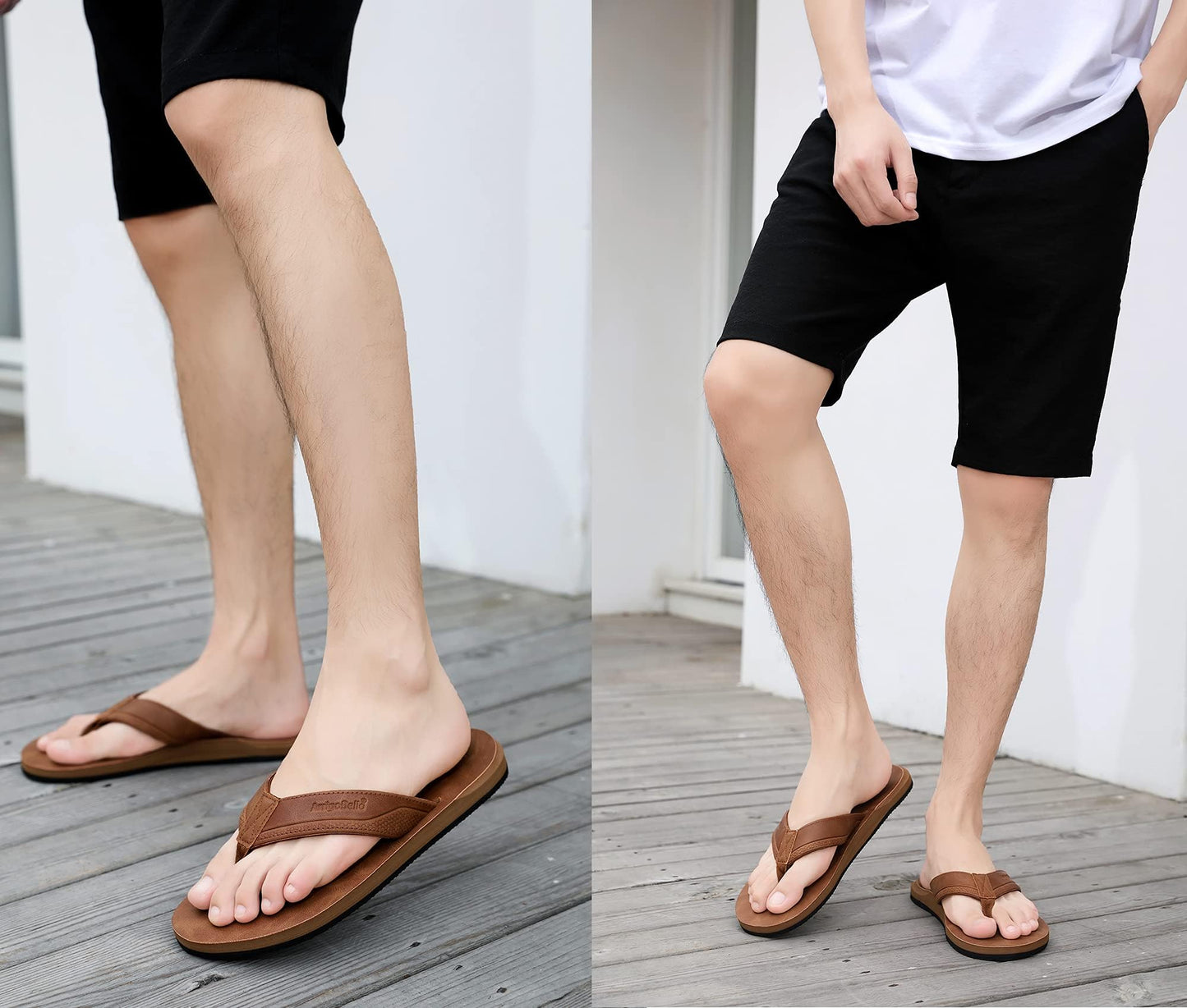 AX BOXING Mens Flip Flops Leather Thong Sandals Casual Comfort Slides Slippers (B-Yellow