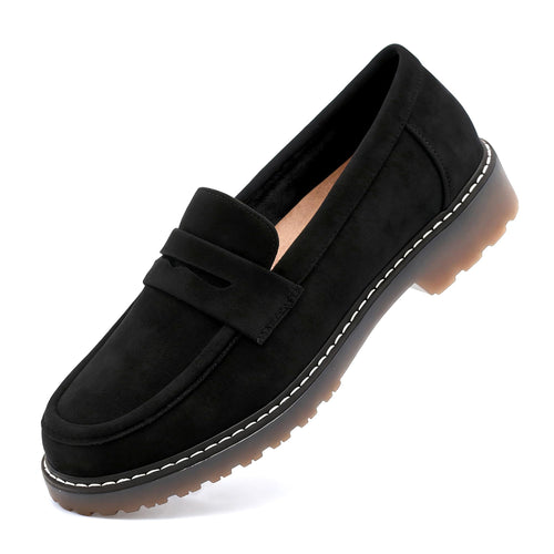 ANVANVZAI Women's Chunky Loafers, Platform Comfortable Slip-On Dressy Fashion Driving Moccasins Women Suede Black