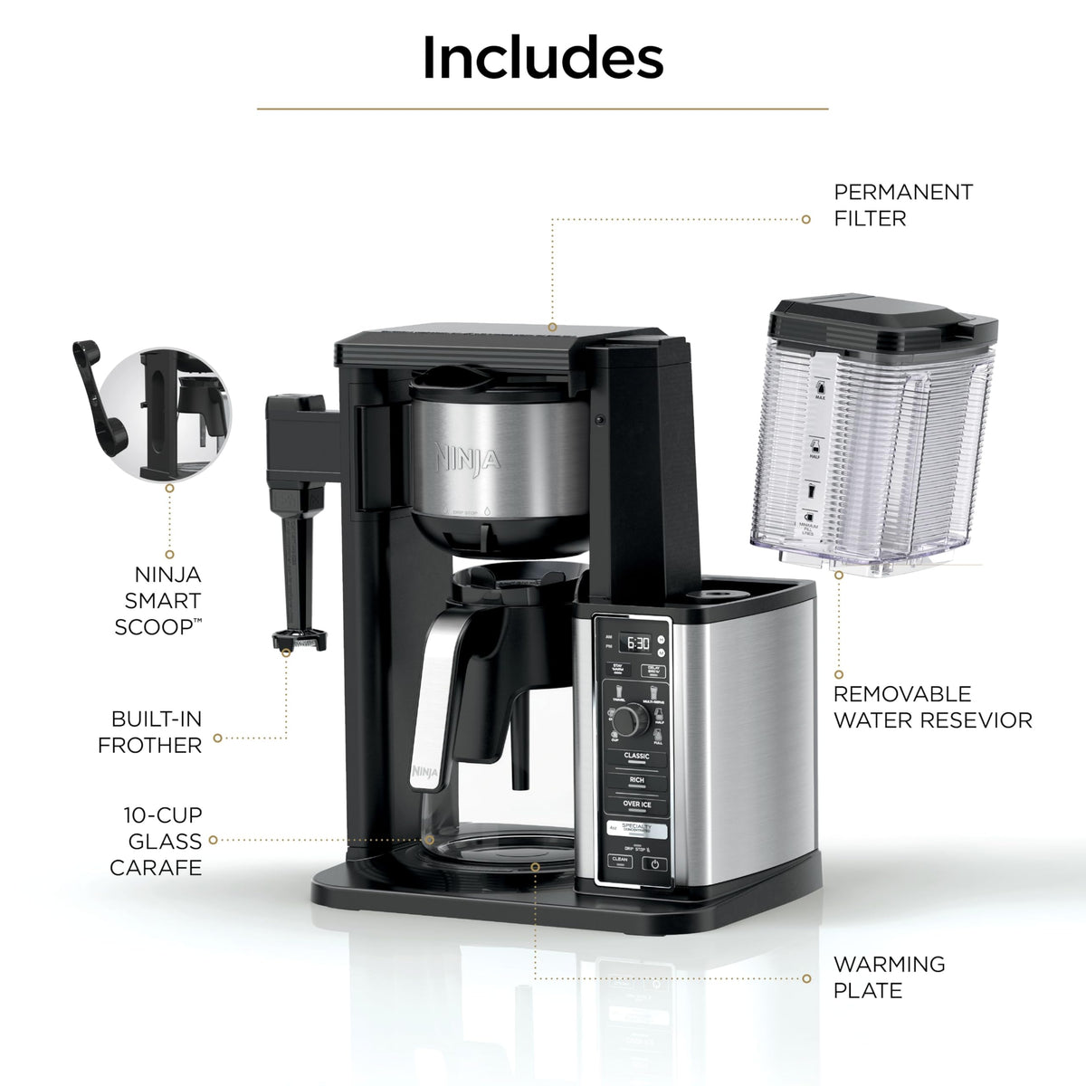 Ninja Cafetera con Espumador CM401 (10 Tazas / Black)
