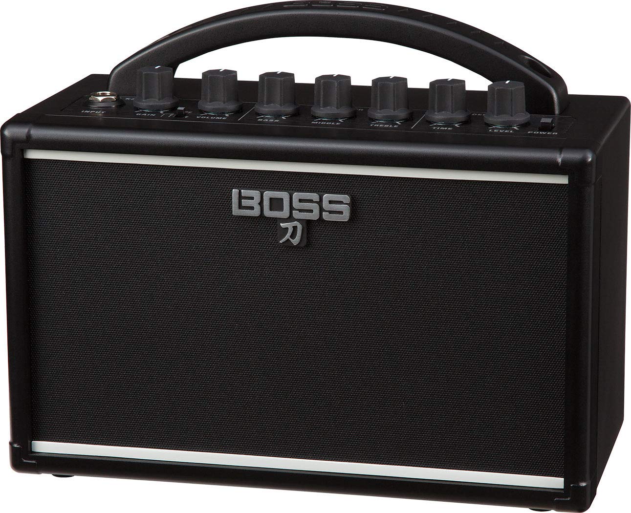 Boss Katana Mini Guitar Combo Amplifier Bundle with Gearlux Power Supply, Instrument Cable, Austin Bazaar Exclusive 24-Pack Picks, and Polishing Cloth