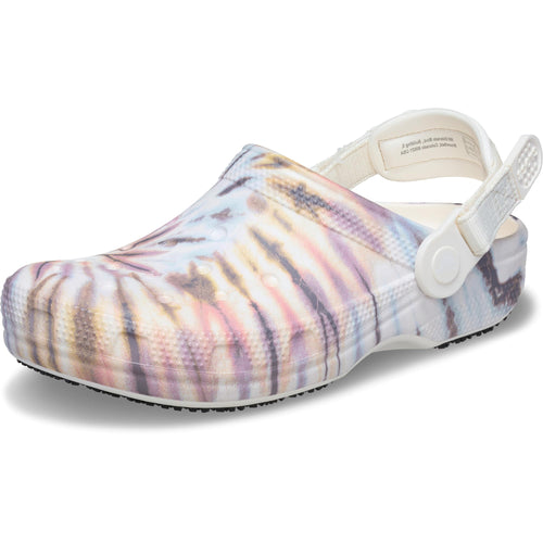 Crocs Unisex-Adult Classic Work Clogs, Adjustable Slip Resistant Work Shoes with Hole-Free Construction, Chalk/Pastel Tie Dye