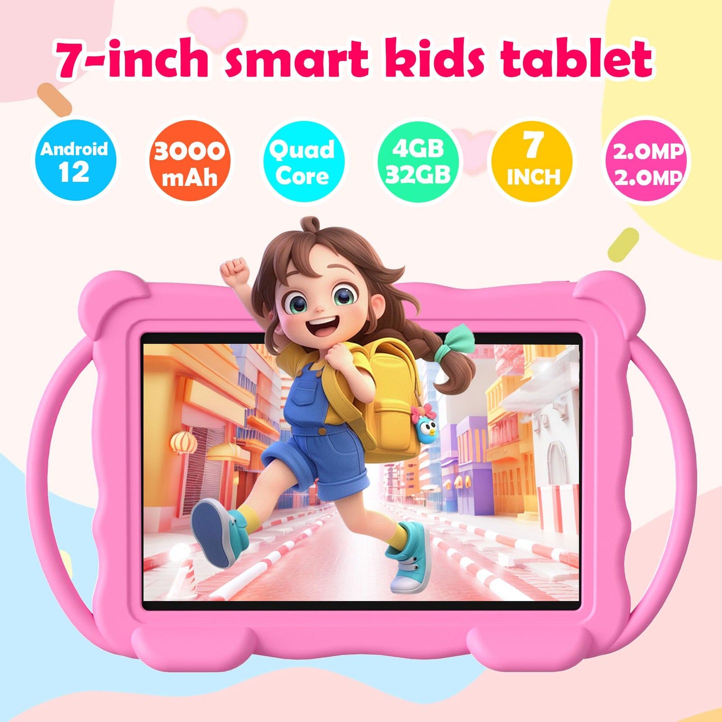 Nyxolaria Tableta para Niños de 7 Pulgadas (32GB / Rosa)