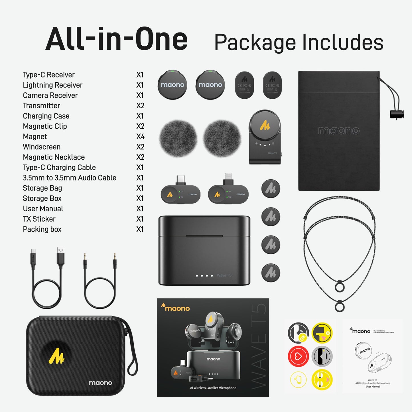 MAONO Micrófono Lavalier Inalámbrico Wave T5