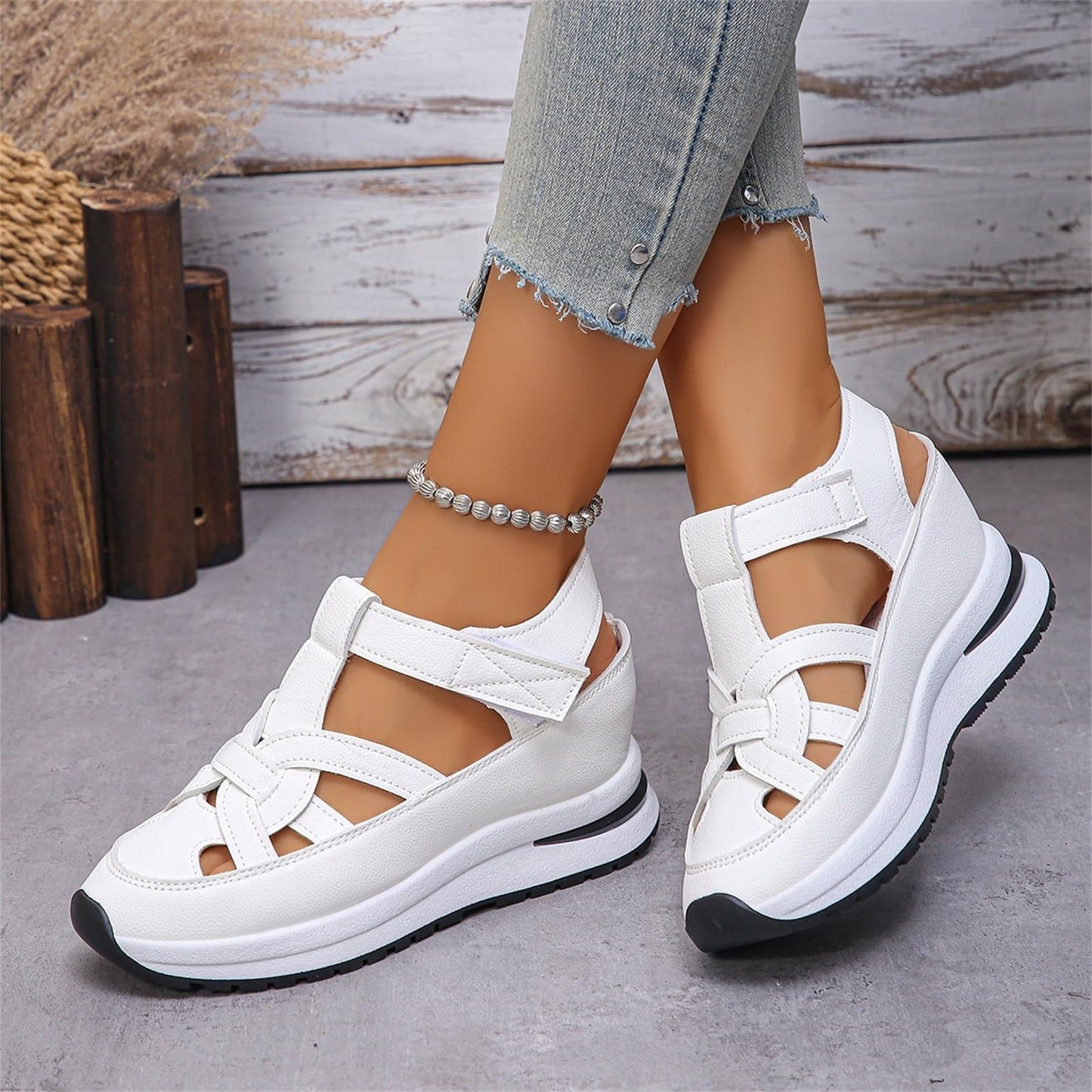 Betadog Women's Sports Sandals Casual Side Hollow Paste Slope Bottom Roman Shoes Summer Sandal Slippers for Women with Strap (White