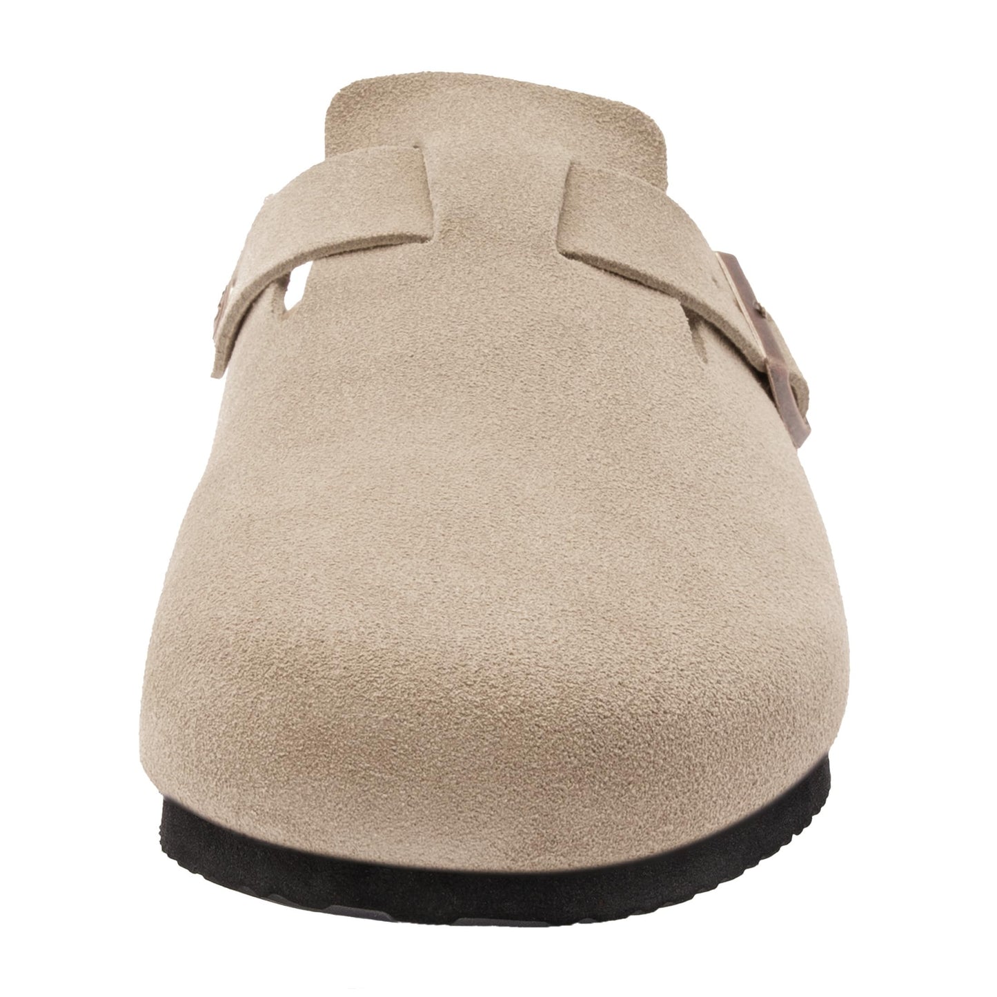 Brelzo Calvior Women's Suede Clogs Men's Slip-On Mules Non-Slip Potato Shoes Arch Support Sandals with Adjustable Buckle for Indoor & Outdoor Use Tan