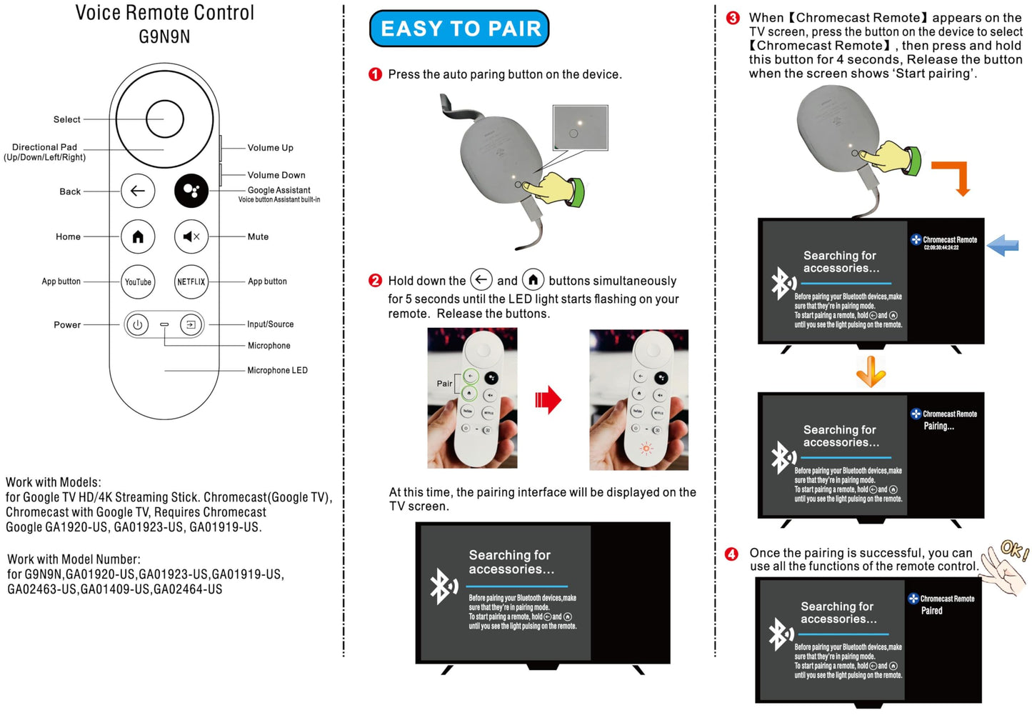 Control Remoto de Repuesto para Google Chromecast (G9N9N)