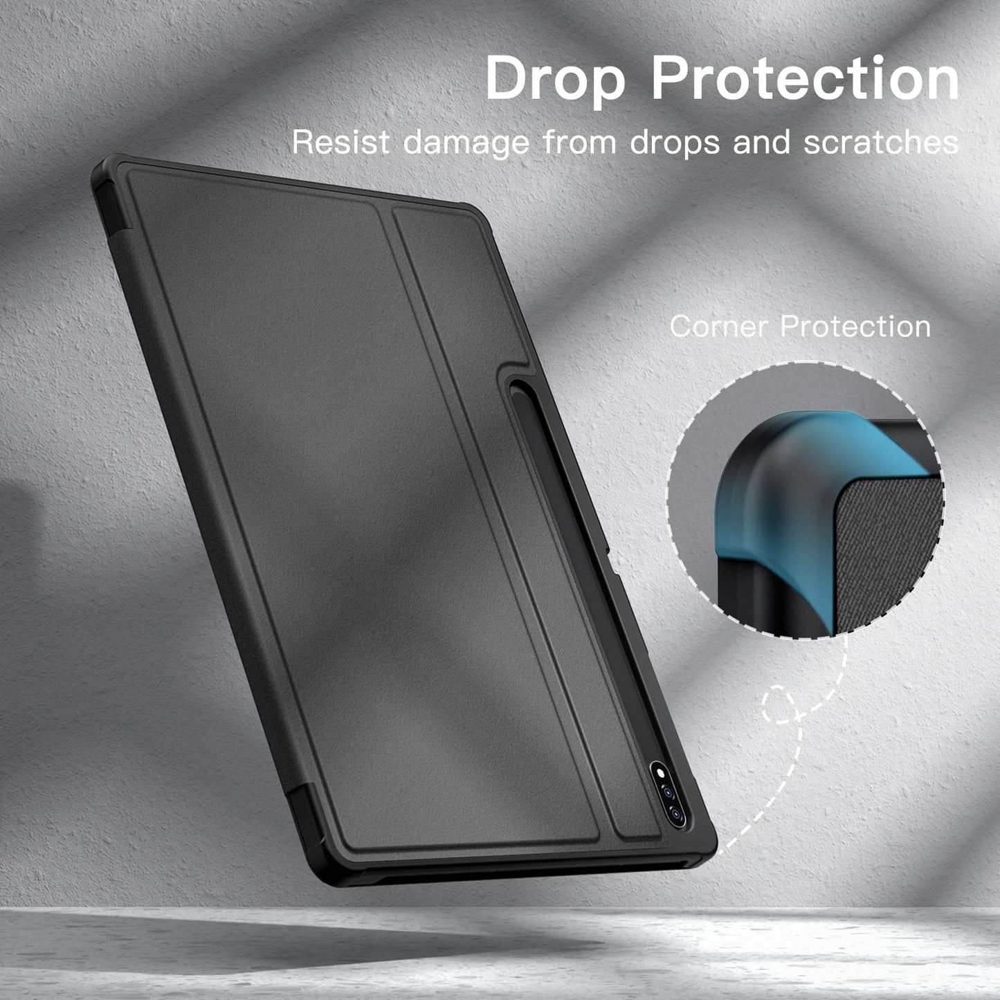 JETech Case for Samsung Galaxy Tab S8 Plus 2022 / S7 FE 2021 / S7 Plus 2020 12.4-Inch with S Pen Holder, Slim Folio Stand Protective Tablet Cover, Multi-Angle Viewing (Black)