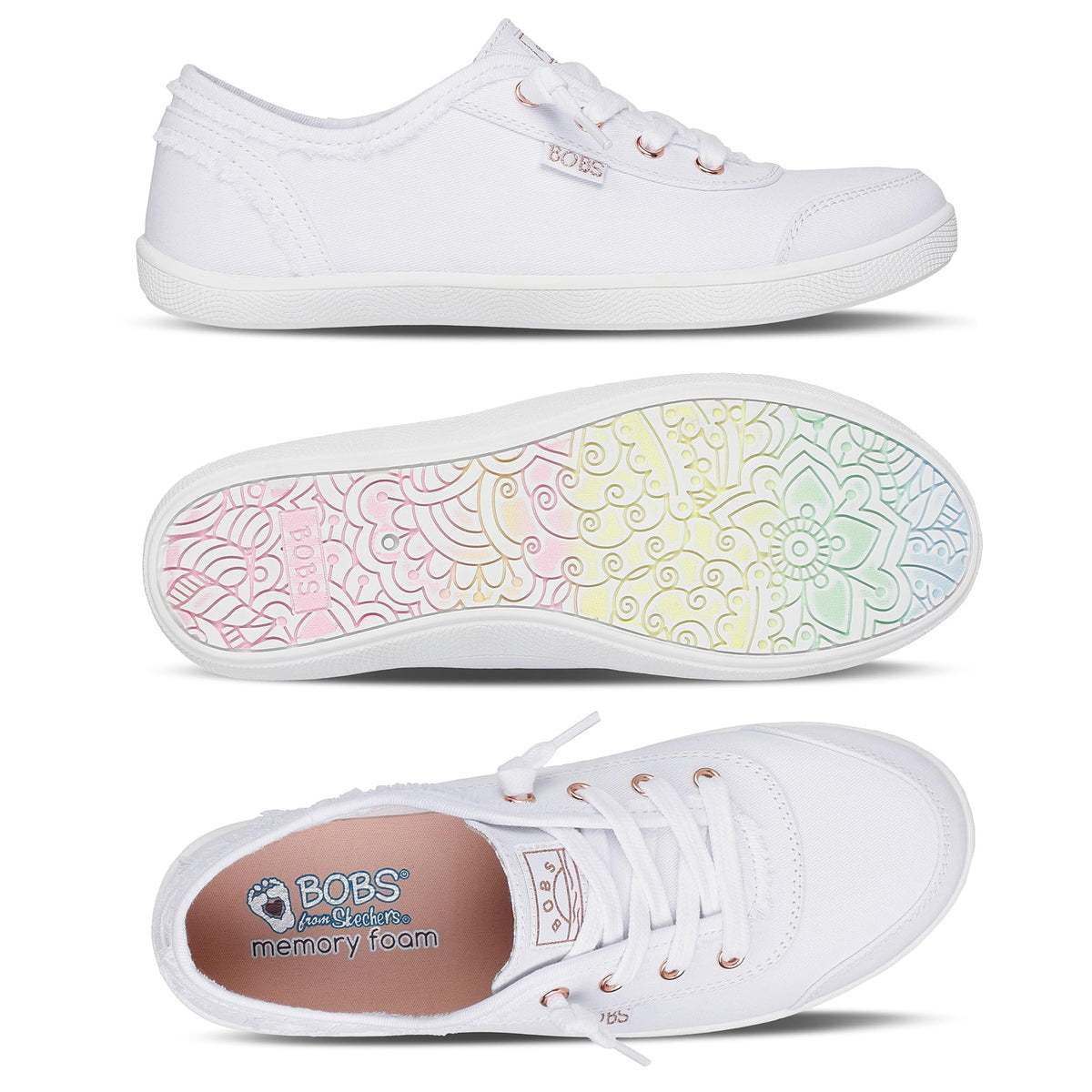 Skechers Women's Bobs B Cute Sneaker – Memory Foam, Flexible Outsole, Lightweight Vegan Shoes, White