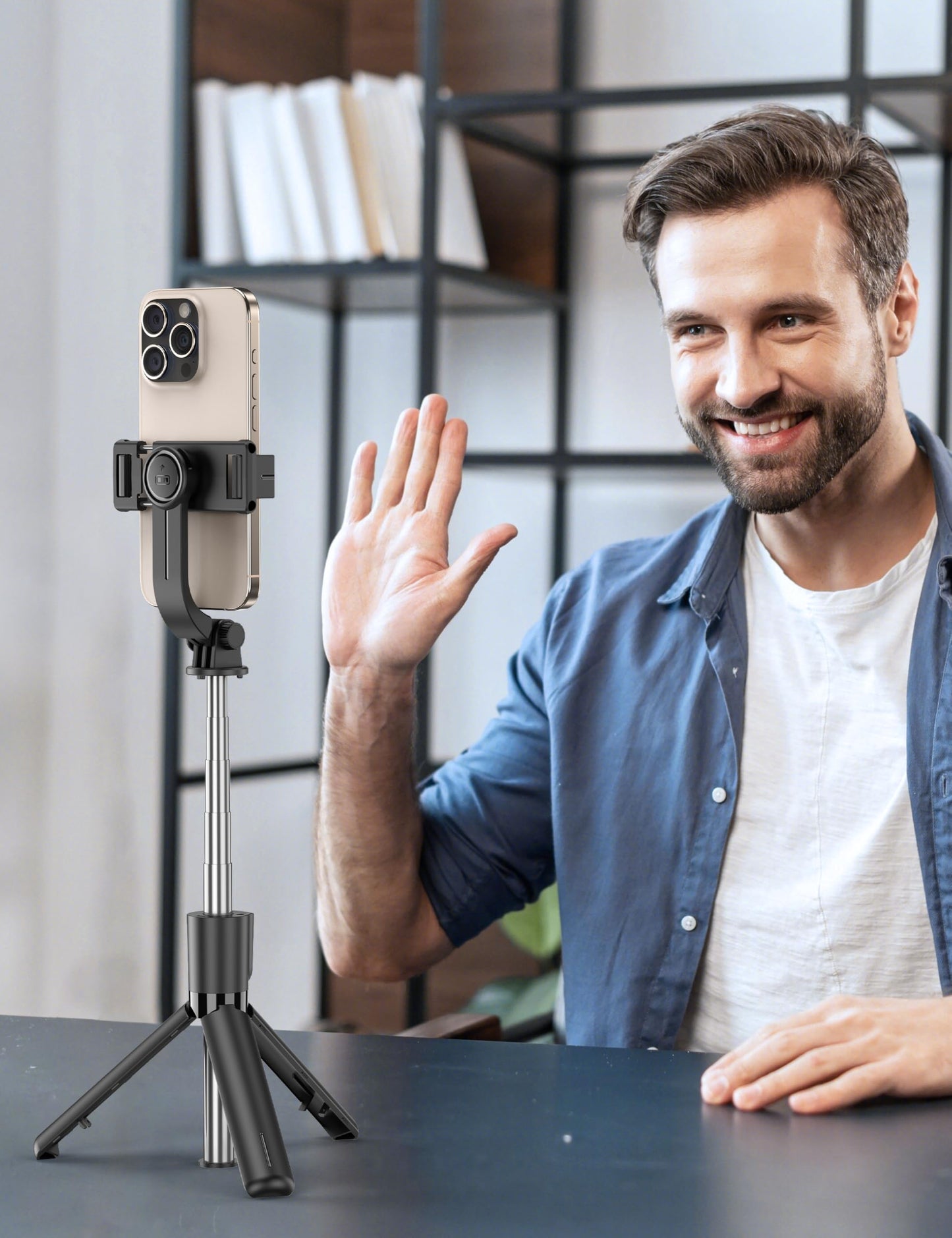 Trípode y Palo Selfie Portátil Extensible 4 en 1 (Soporte Giratorio 360°)
