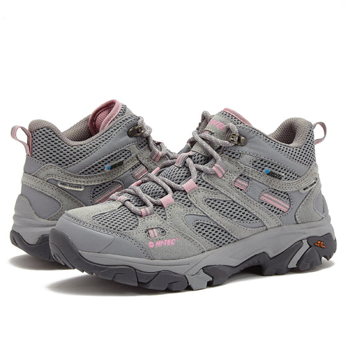 HI-TEC Apex Lite Mid WP Waterproof Hiking Boots for Women, Lightweight Outdoor and Trail Shoes - Medium Grey/Light Pink