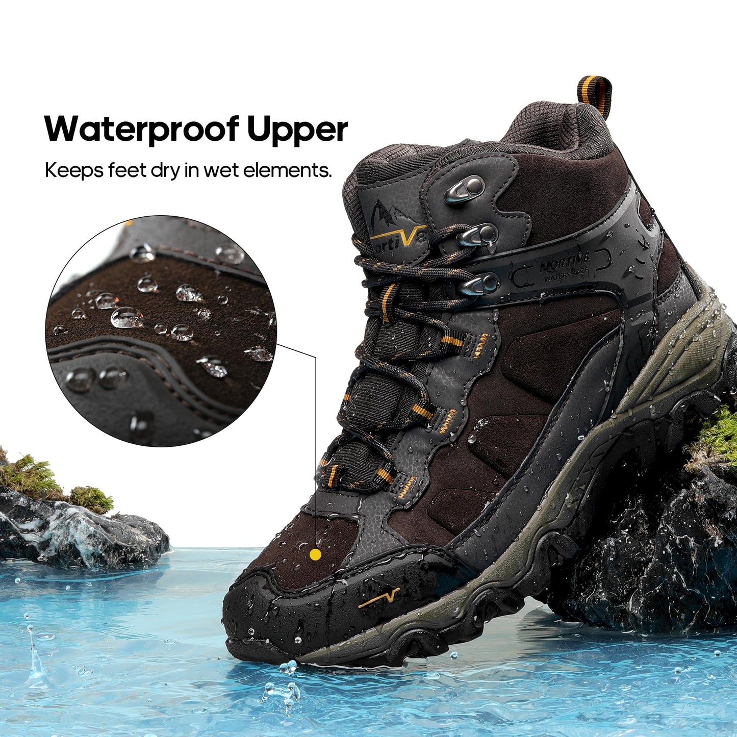 NORTIV 8 Men's Waterproof Hiking Boots Outdoor Mid Trekking Lightweight Mountaineering Shoes Paladin,Size 6.5,Brown,JS19004M