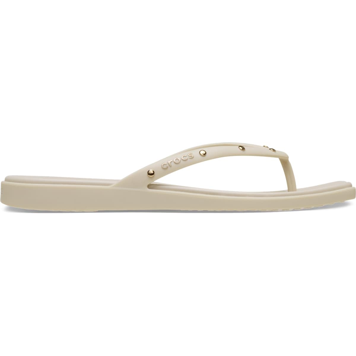 Crocs Women's Miami Flip Flops | Square Toe Flat | 360 Degree Comfort | Croslite Foam Footbed, Thong Sandals, Almond Tint
