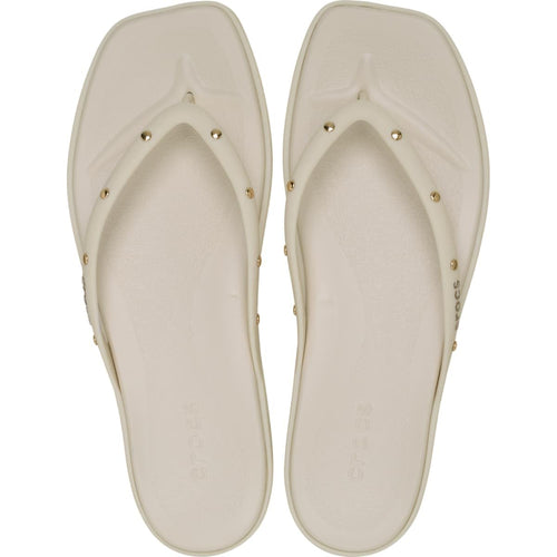 Crocs Women's Miami Flip Flops | Square Toe Flat | 360 Degree Comfort | Croslite Foam Footbed, Thong Sandals, Almond Tint