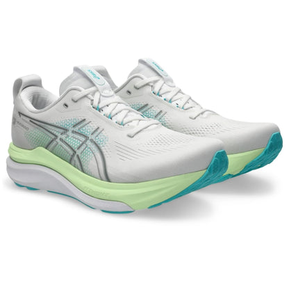 ASICS Men's Gel-Kayano 33 Running Shoes, White/Energy Aqua