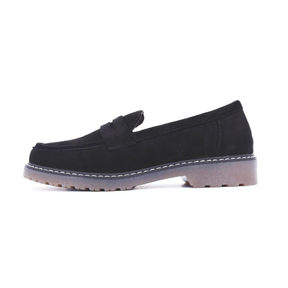 ANVANVZAI Women's Chunky Loafers, Platform Comfortable Slip-On Dressy Fashion Driving Moccasins Women Suede Black