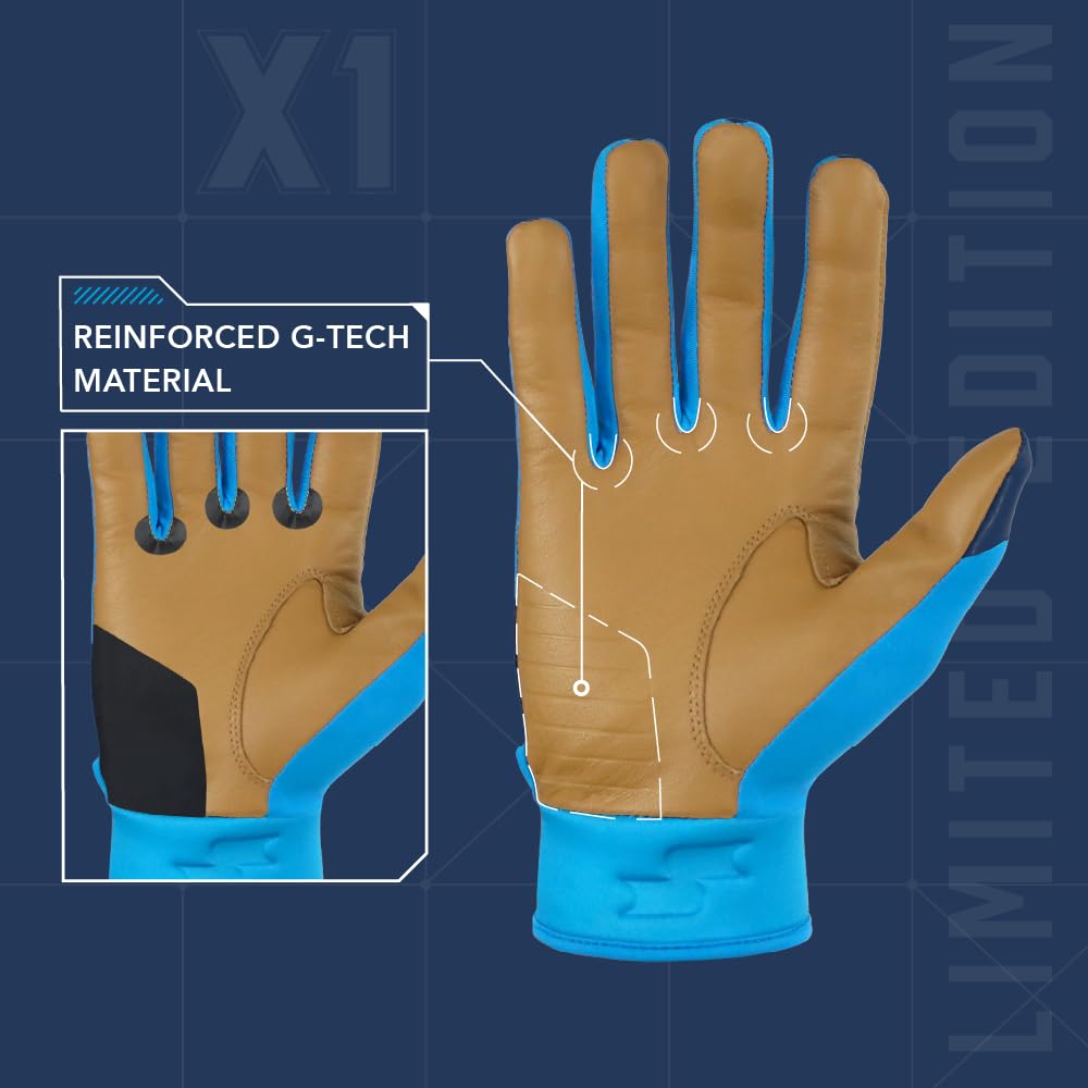 SSK X1 Color Rush Guantes de Bateo de Béisbol para Adultos (Talla XL / Azul Marino y Rojo)