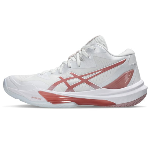 ASICS Women's Sky Elite FlyteFoam Mid Top 3 Volleyball Shoes, White/MORGANITE