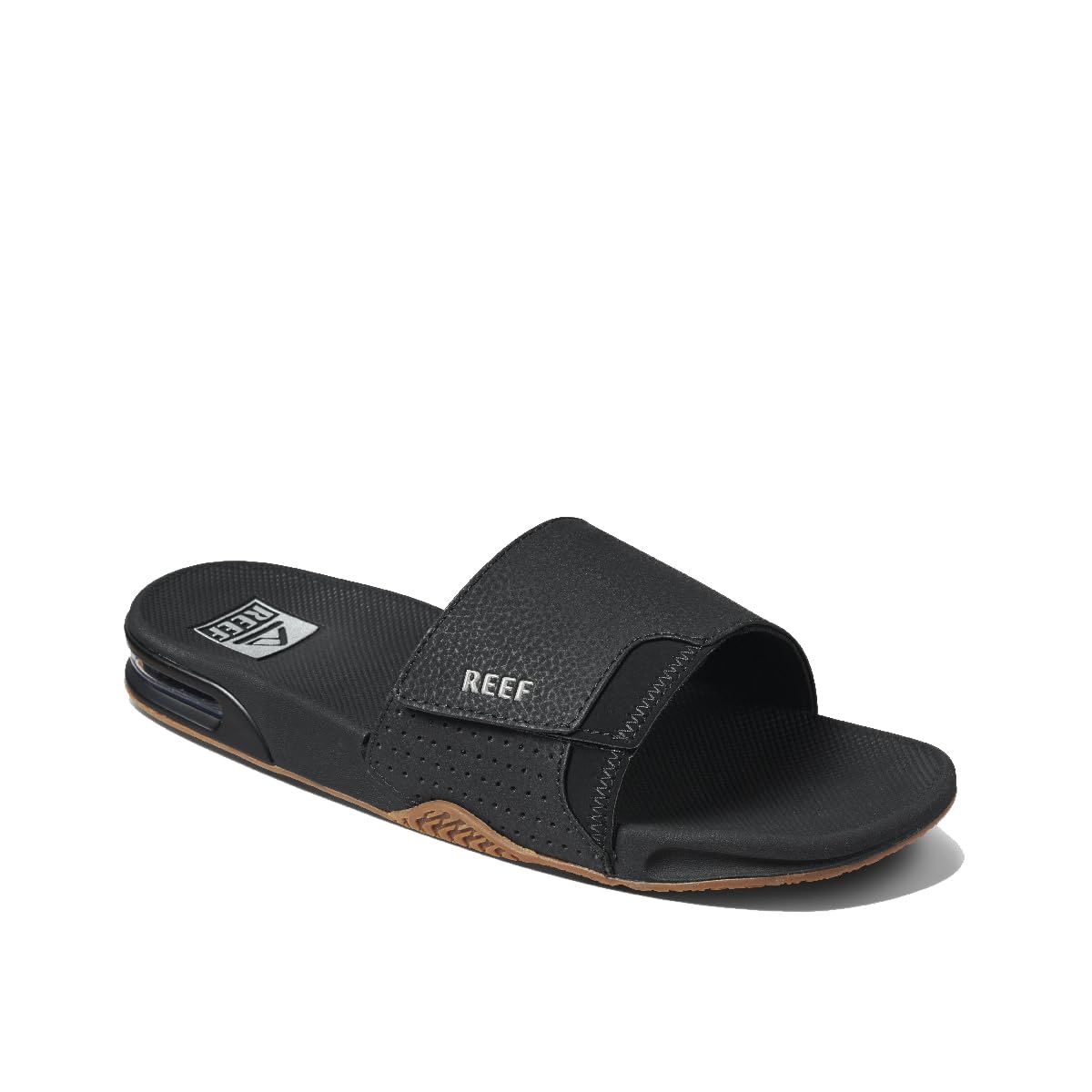 REEF Fanning Slide Mens Sandal Black-Silver 7