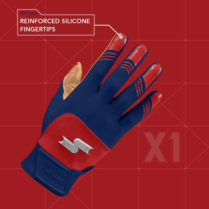 SSK X1 Color Rush Guantes de Bateo de Béisbol para Adultos (Talla XL / Azul Marino y Rojo)