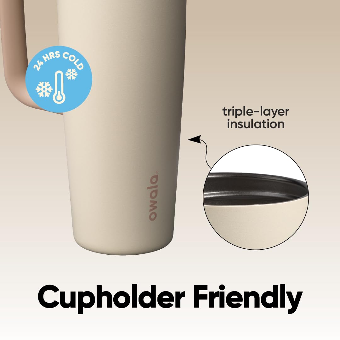 Owala FreeSip Tumbler Insulated Stainless Steel Water Bottle with Built-in Straw and Side Handle, For Travel, Work, School, and Sports, 30oz, BPA Free, Leak Proof, Lightly Toasted